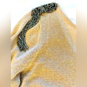 Zara Gold Metallic Sweater With Gunmetal Beading